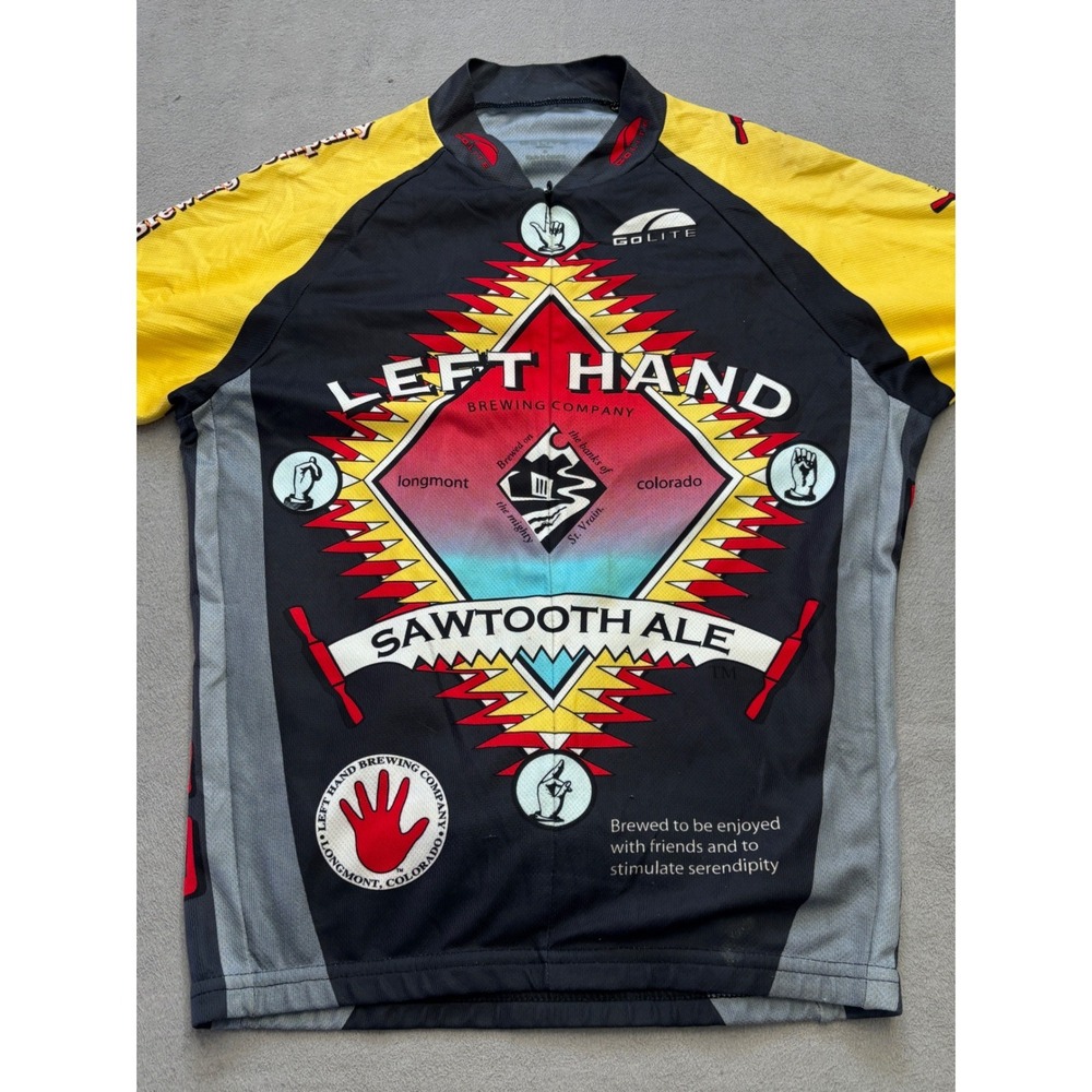 GoLite Mens Left Hand Brewing Sawtooth Ale Cycling Jersey Black Yellow Small